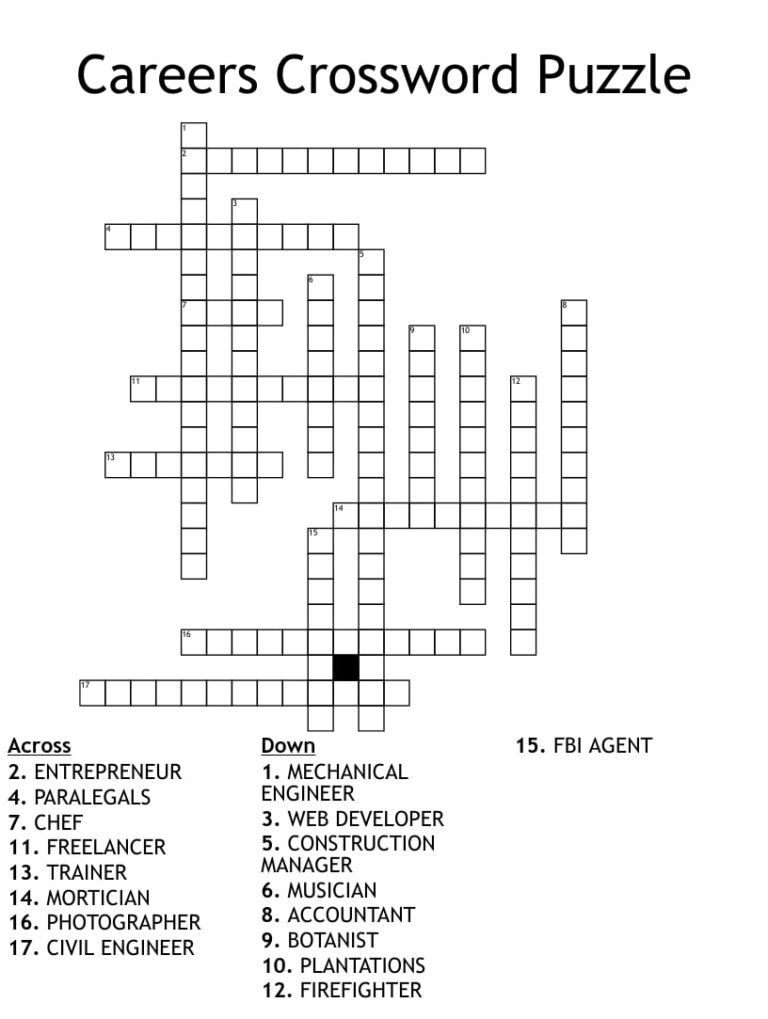 Printable Crossword Puzzles With Answer Key Printable Jd