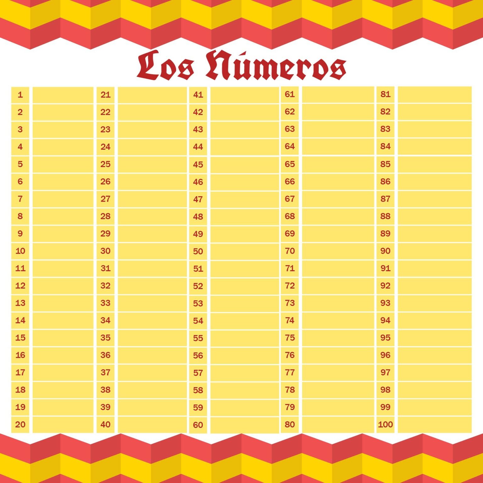 Printable Spanish Numbers 1 100 Chart Printable JD