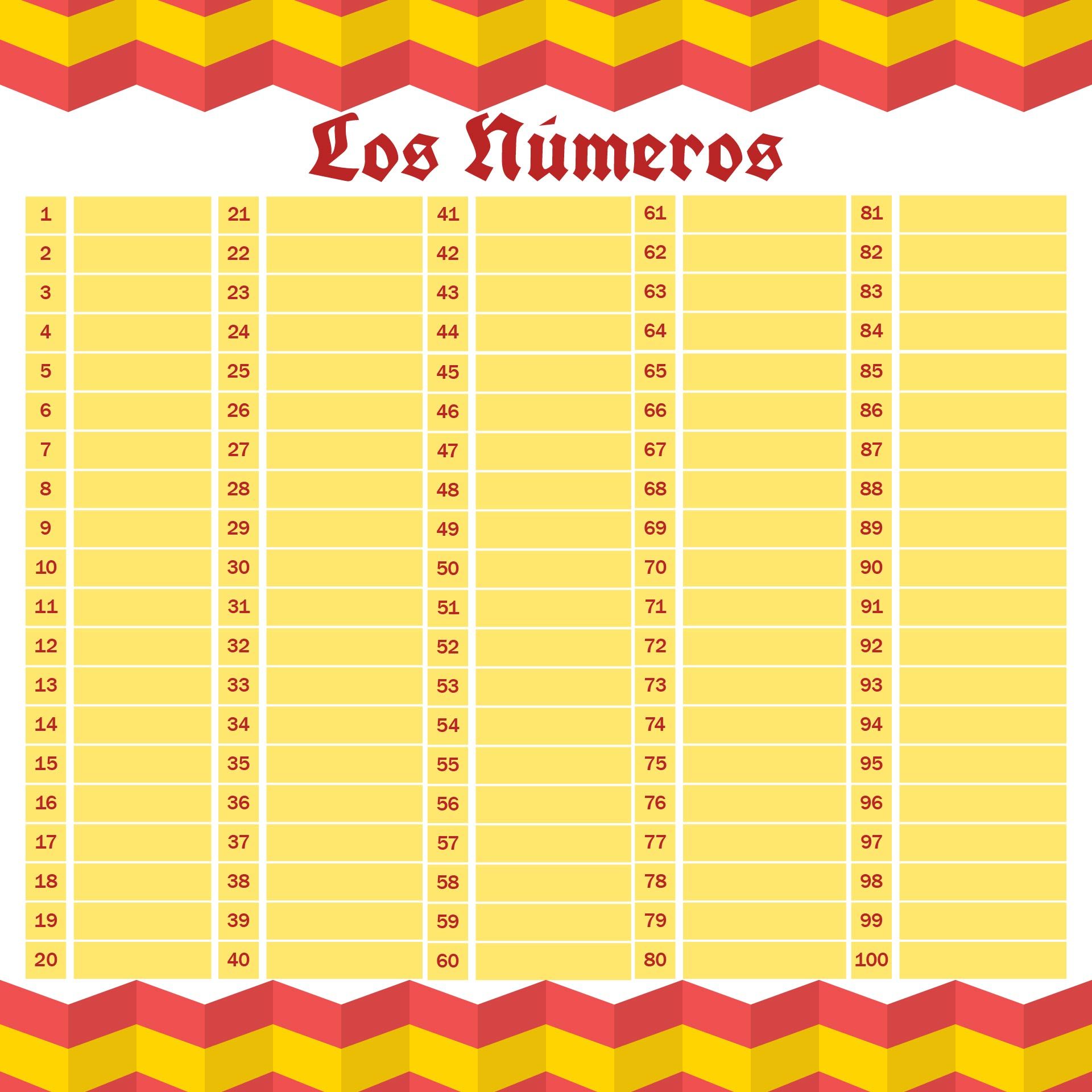 Best Printable Spanish Numbers 1-100 Chart_63874