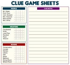 Free Printable Board Game Clue Sheets_26894
