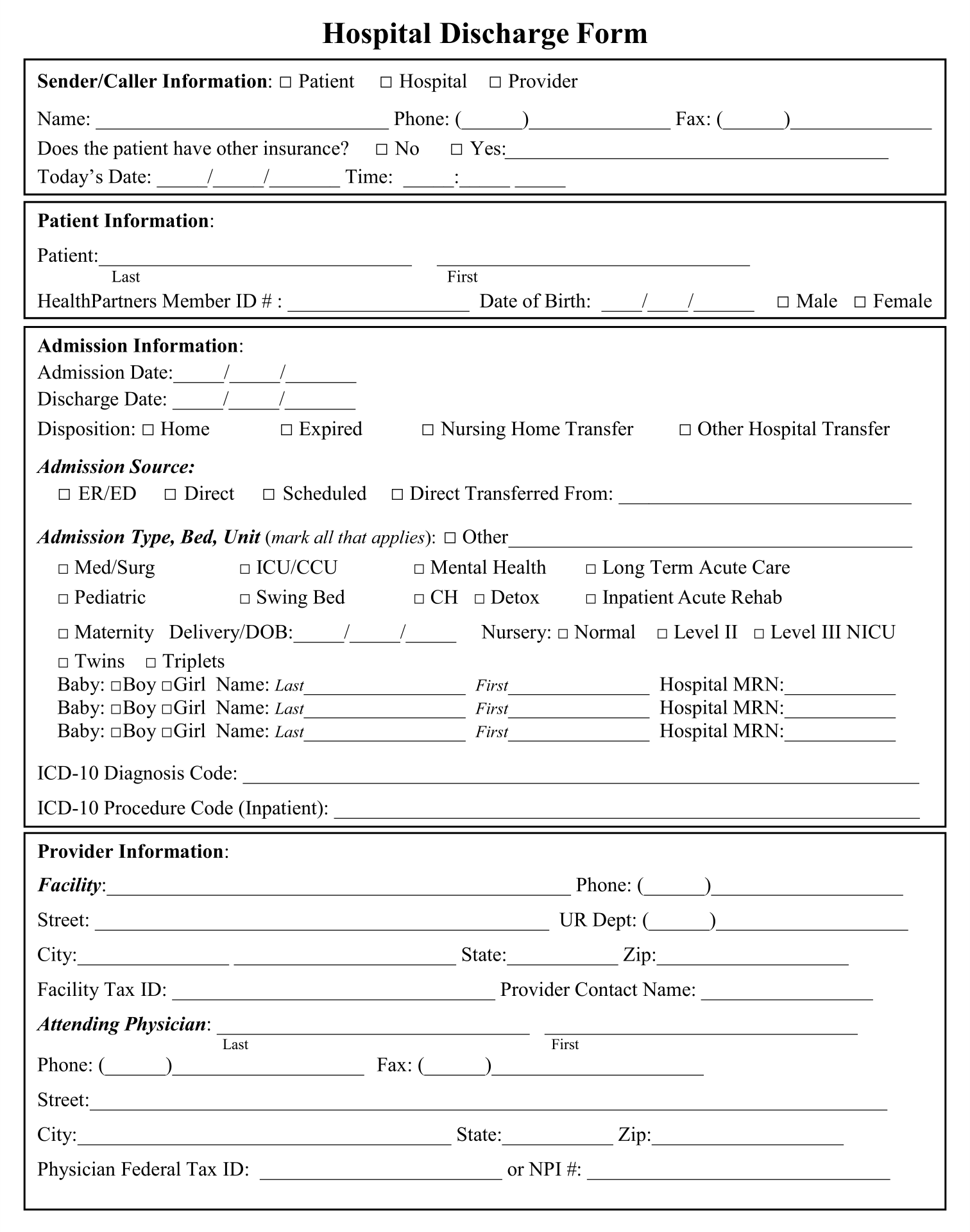 Free Printable Hospital Discharge Forms_18632