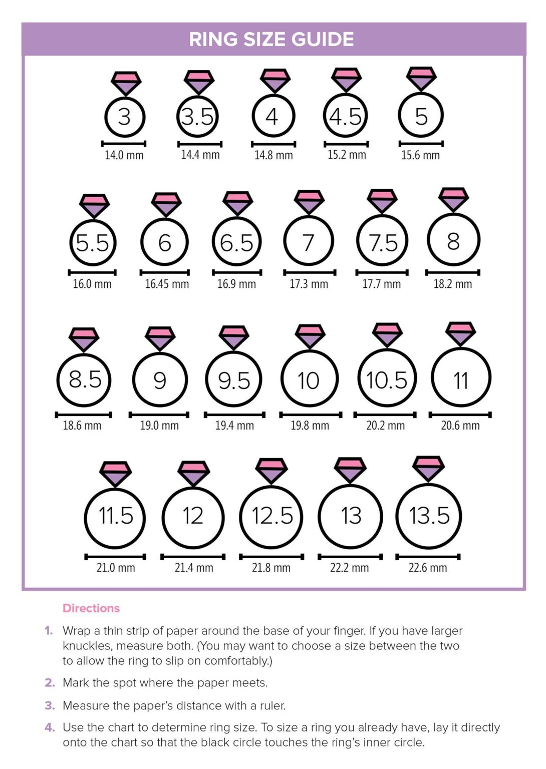 Printable Men’s Ring Size Chart Printable JD