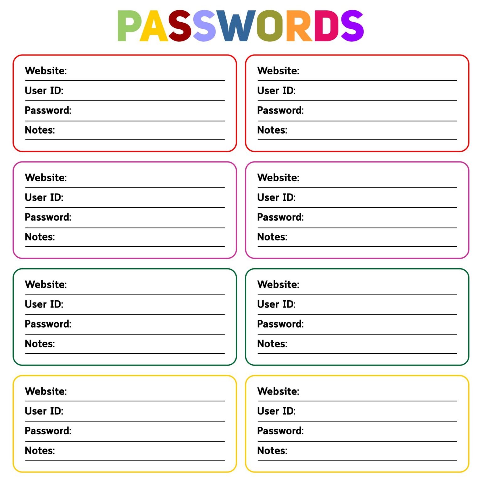 Printable Password Log Sheets - Printable JD