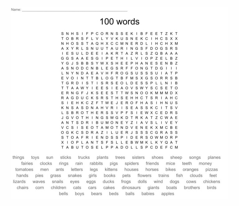 Printable 100 Word Word Searches - Printable JD