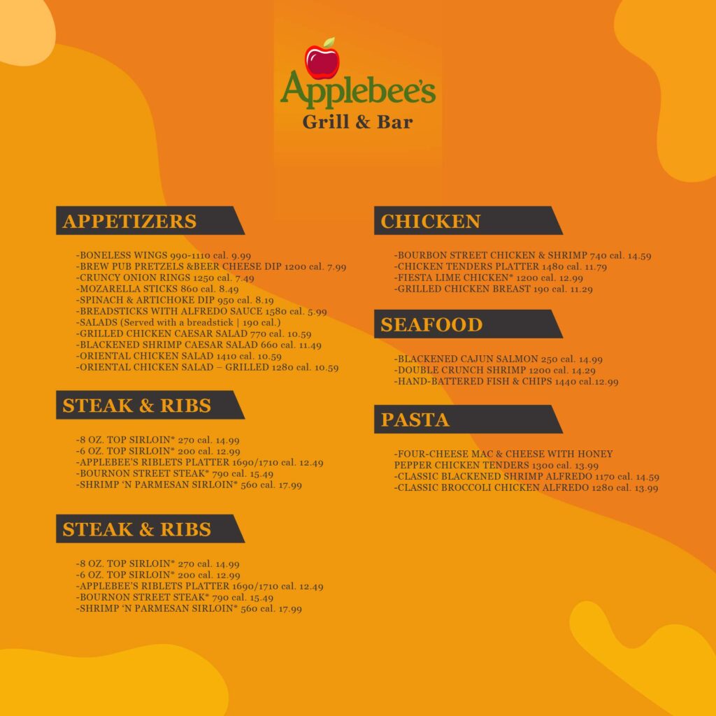 Printable Applebee’s Menu with Price Printable JD