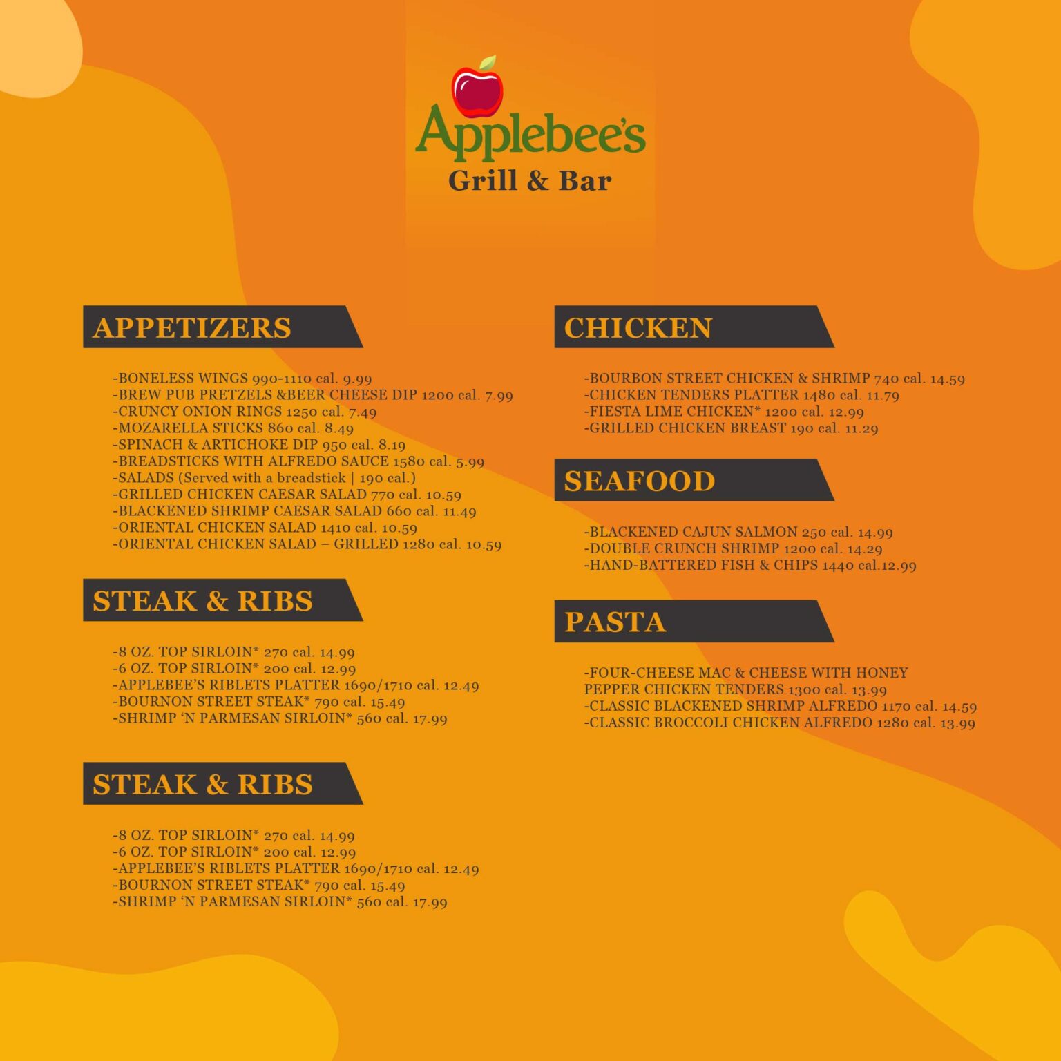 Printable Applebee’s Menu with Price - Printable JD