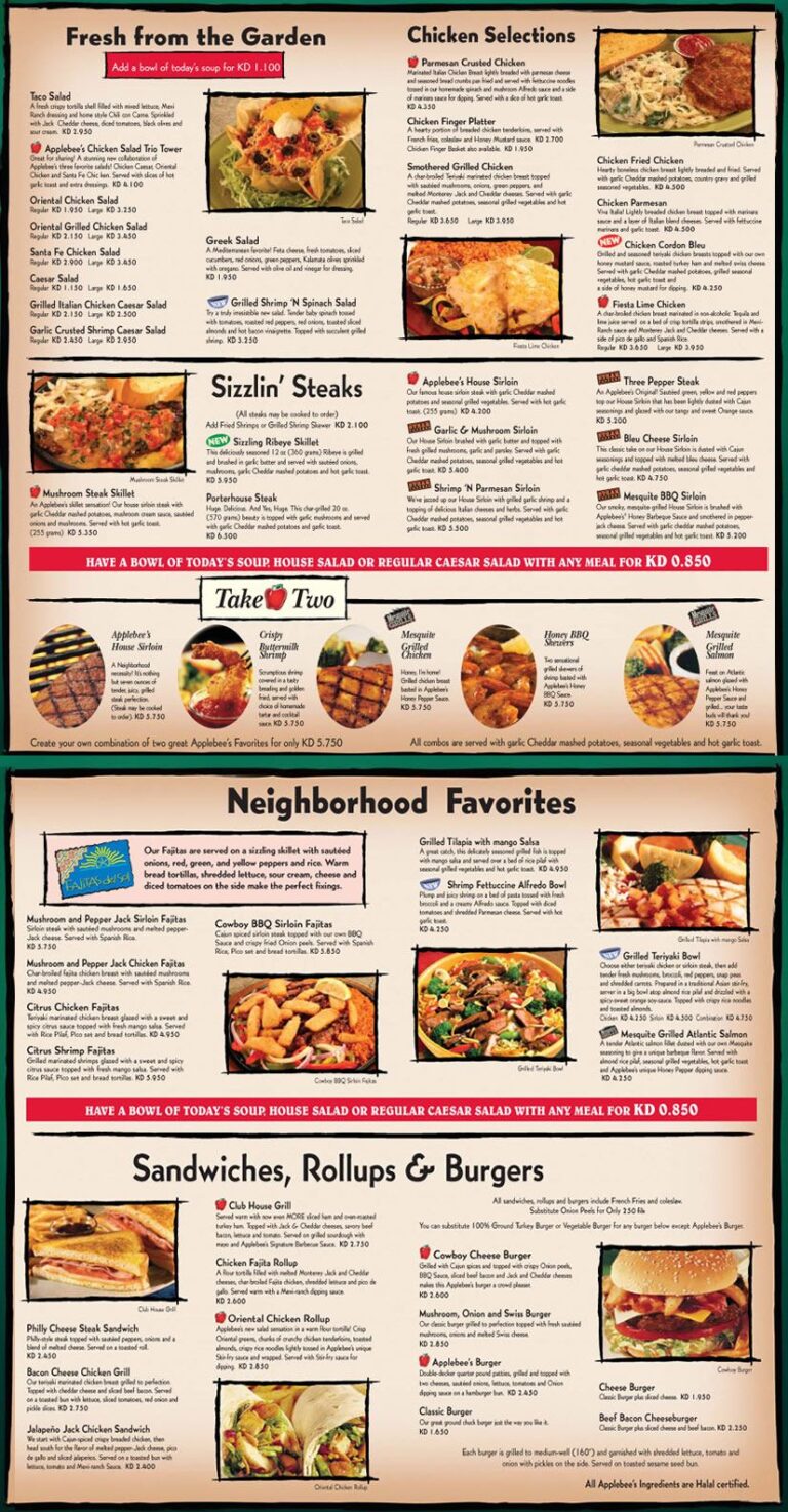 Printable Applebee’s Menu with Price Printable JD