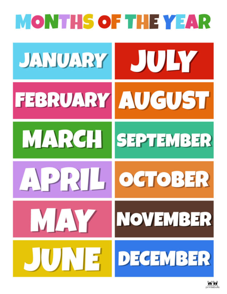 Printable Months of The Year Chart Printable JD