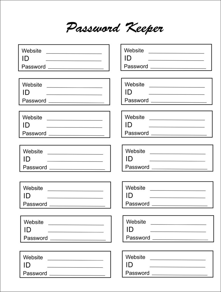 Printable Password Log Sheets - Printable JD