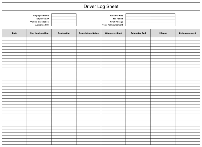 Printable Trip Sheets - Printable JD