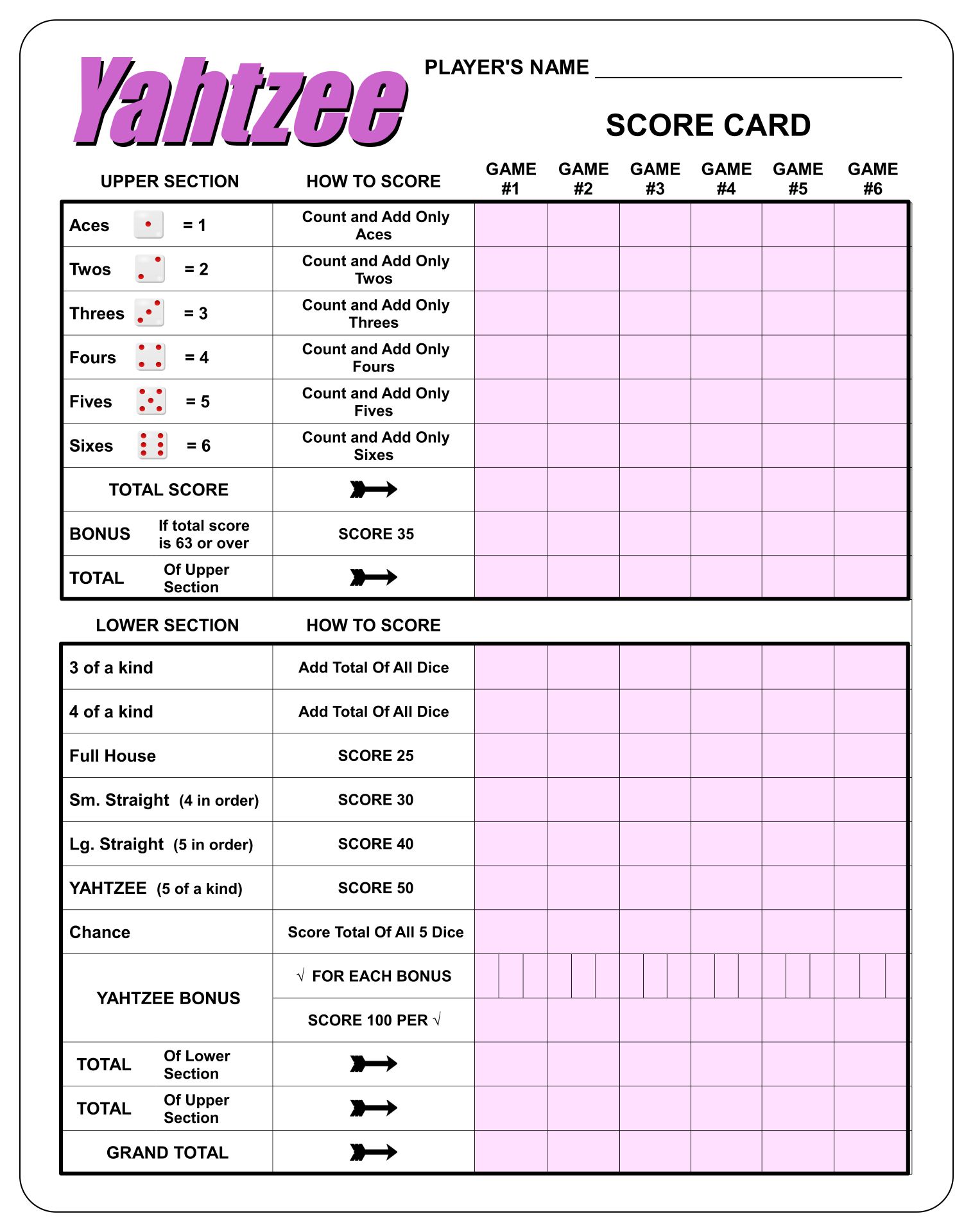 Printable Yahtzee Score Sheets Card_59865