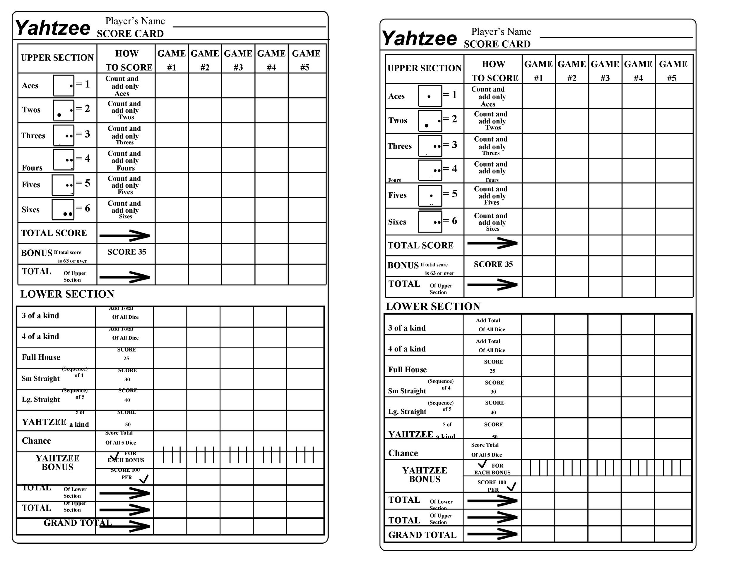 Printable Yahtzee Score Sheets Design_56985