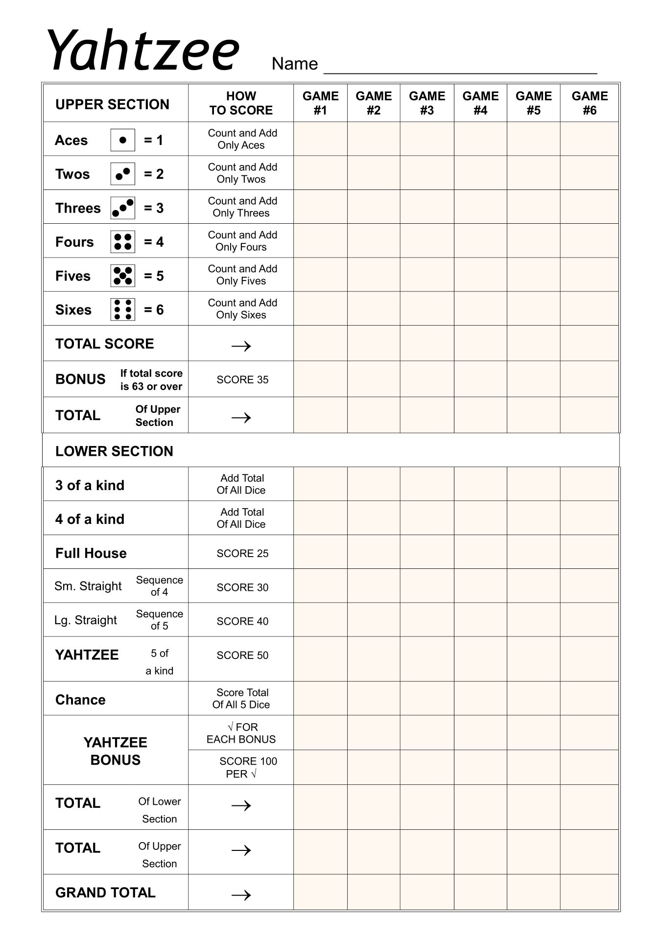 Printable Yahtzee Score Sheets _56985