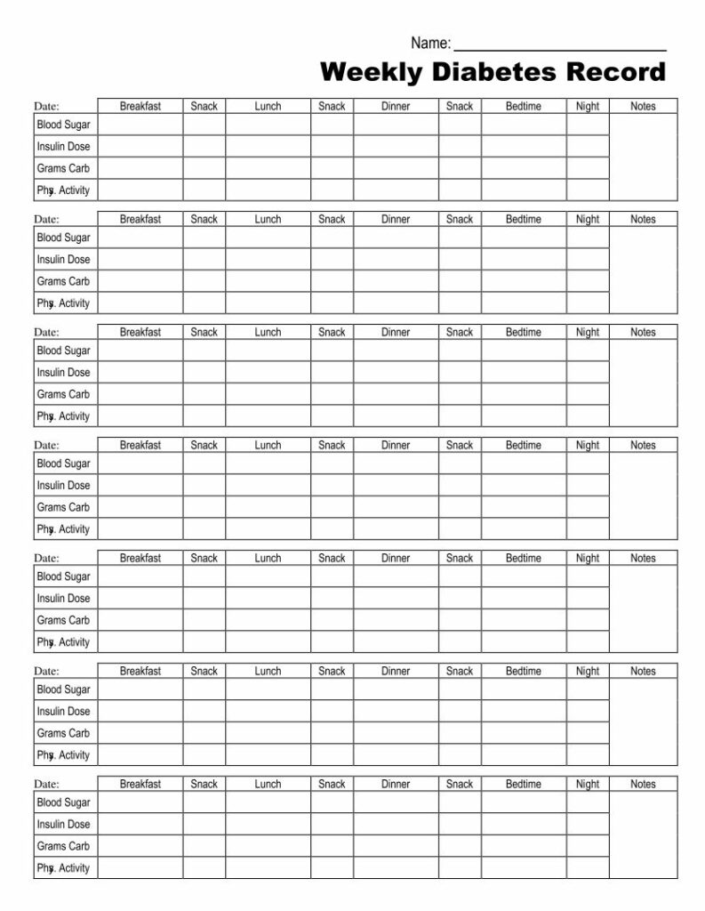 Printable Diabetic Food Log Sheets - Printable JD