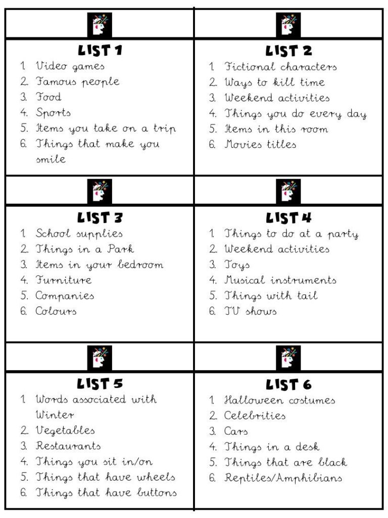 Printable Scattergories Sheets - Printable JD