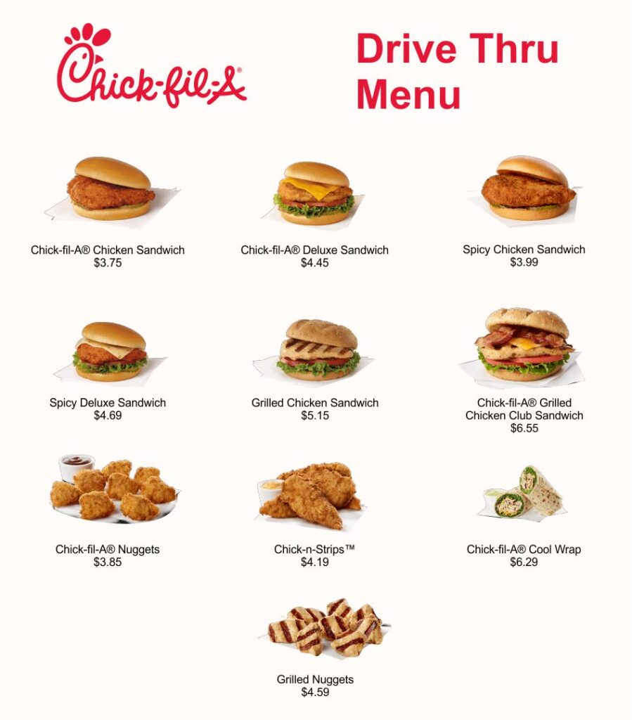 Printable Chick Fil A Menu Printable JD