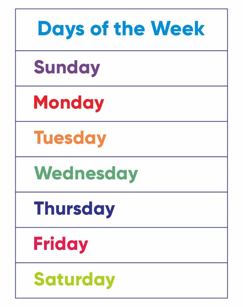 Printable Days Of The Week Chart - Printable JD