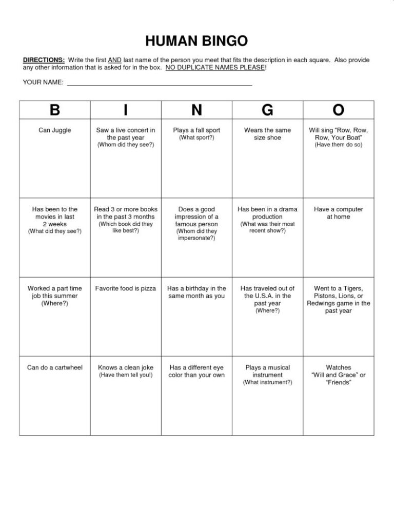 Printable Human Bingo Templates Printable JD