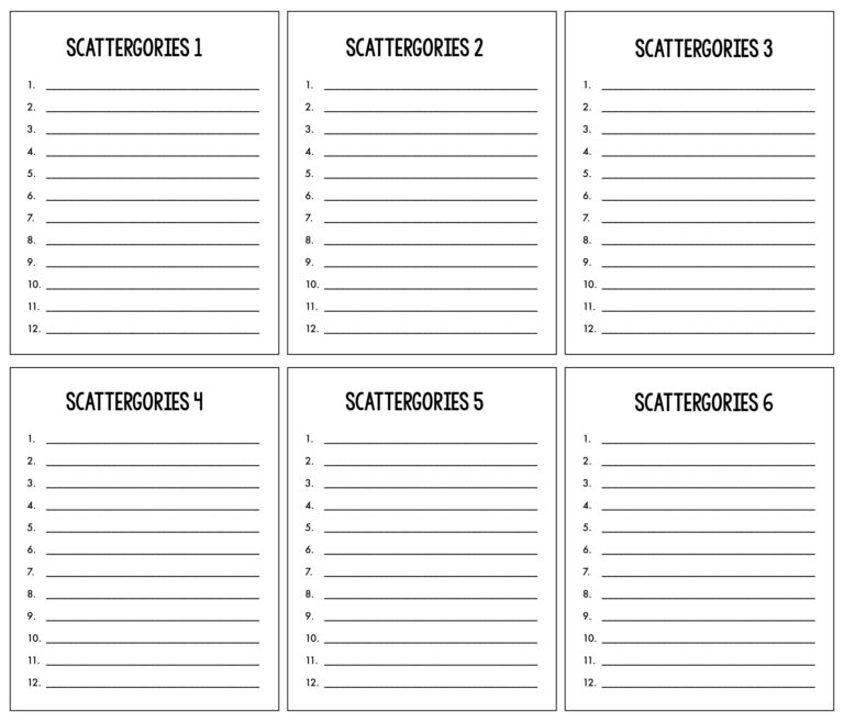 Printable Scattergories Sheets Printable JD Printable Scattergories Sheets Printable JD