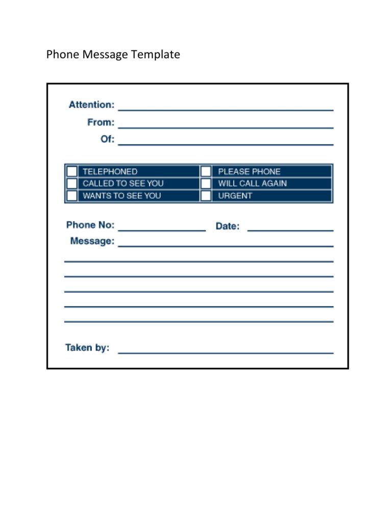 Printable Telephone Message Template Printable JD