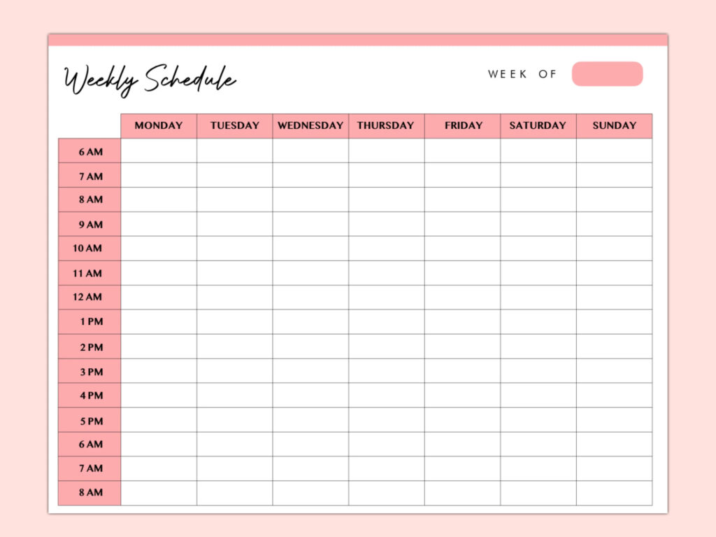 Printable Weekly Hourly Calendar - Printable JD