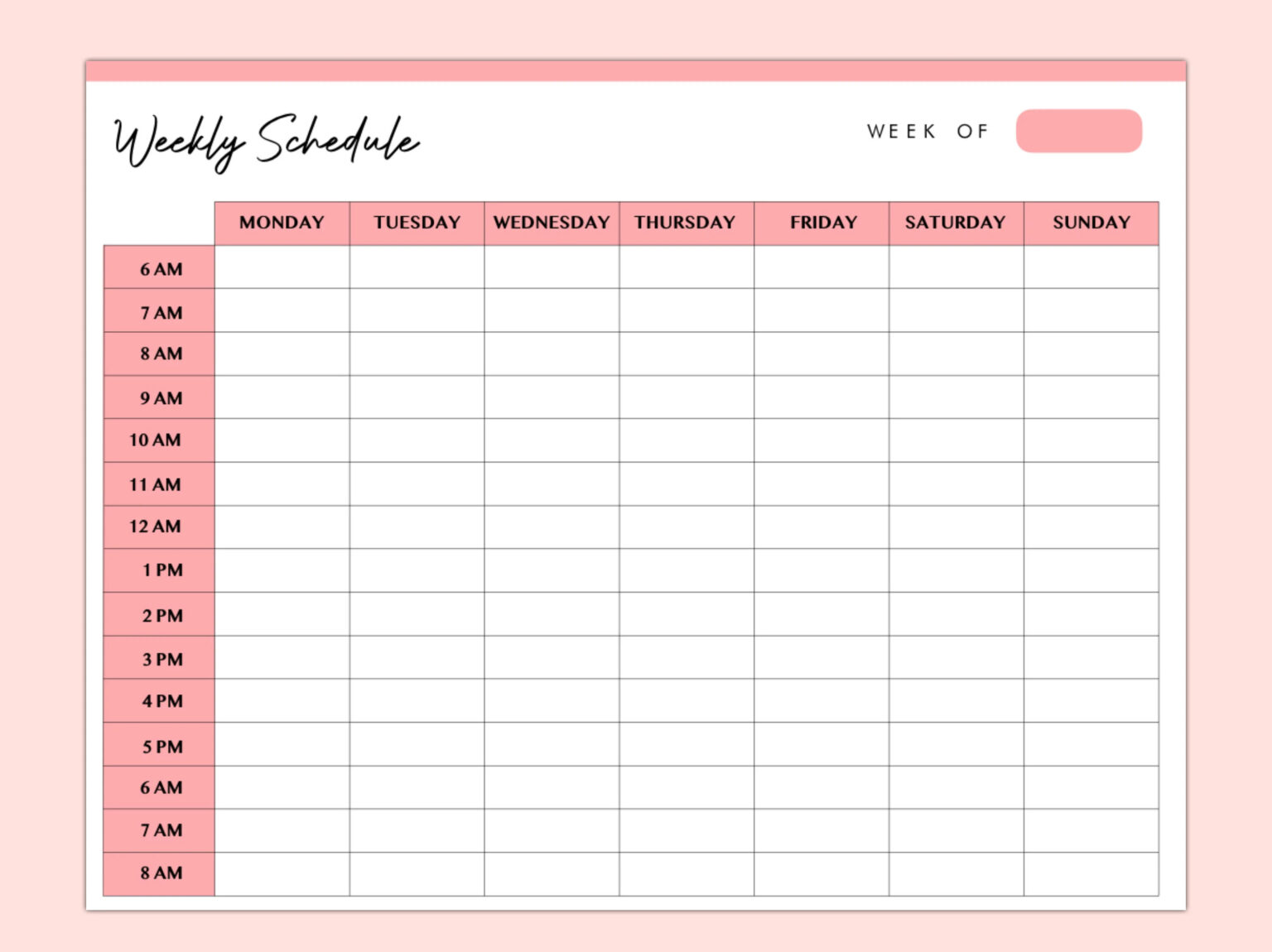 Printable Weekly Hourly Calendar Printable JD Printable Weekly Hourly Calendar Printable JD