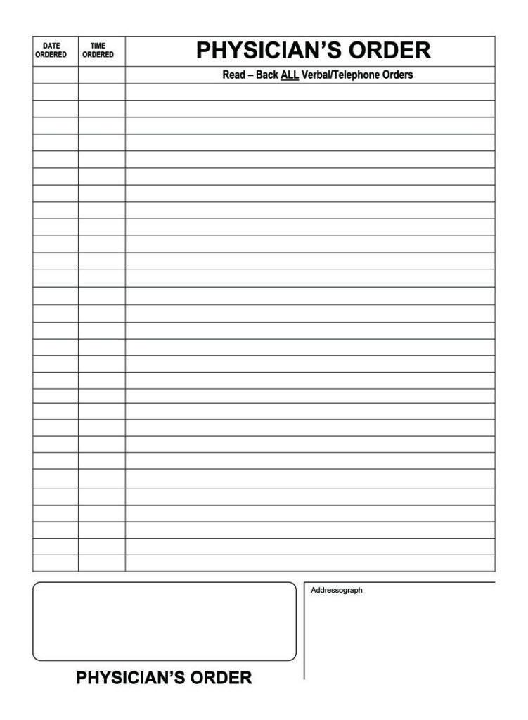 Printable Physician Order Sheet Printable JD