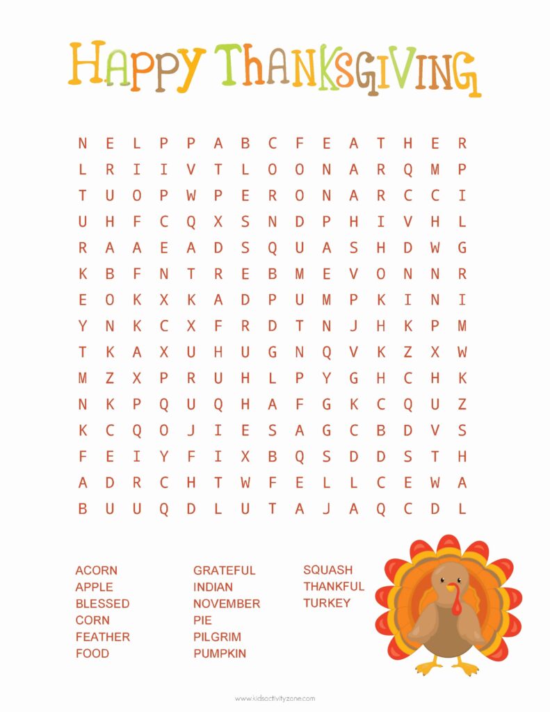 Printable Thanksgiving Word Search Puzzles Printable JD