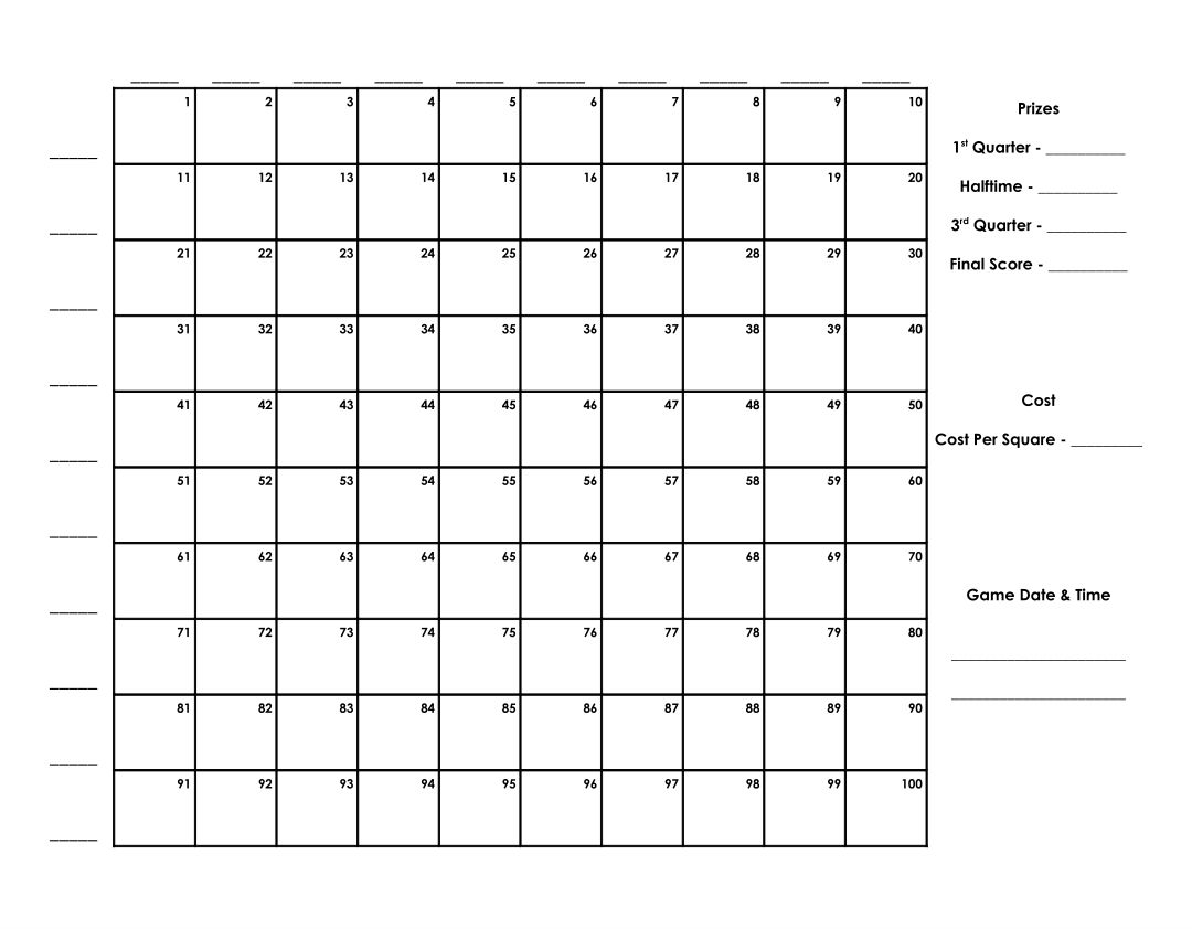 Free Printable 100 Square Football Pool Grid_32848