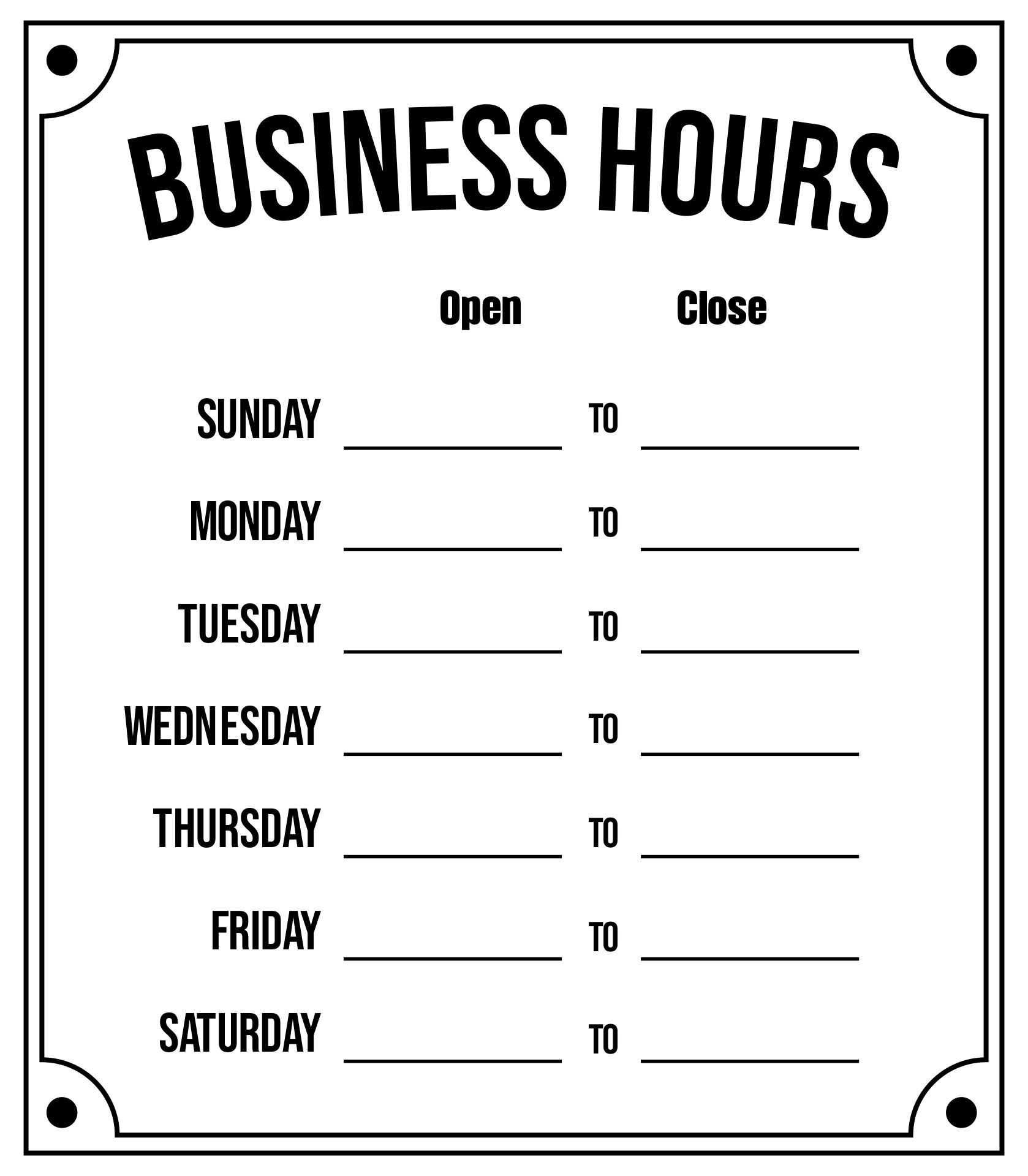 Printable Business Hours Sign Template Printable JD