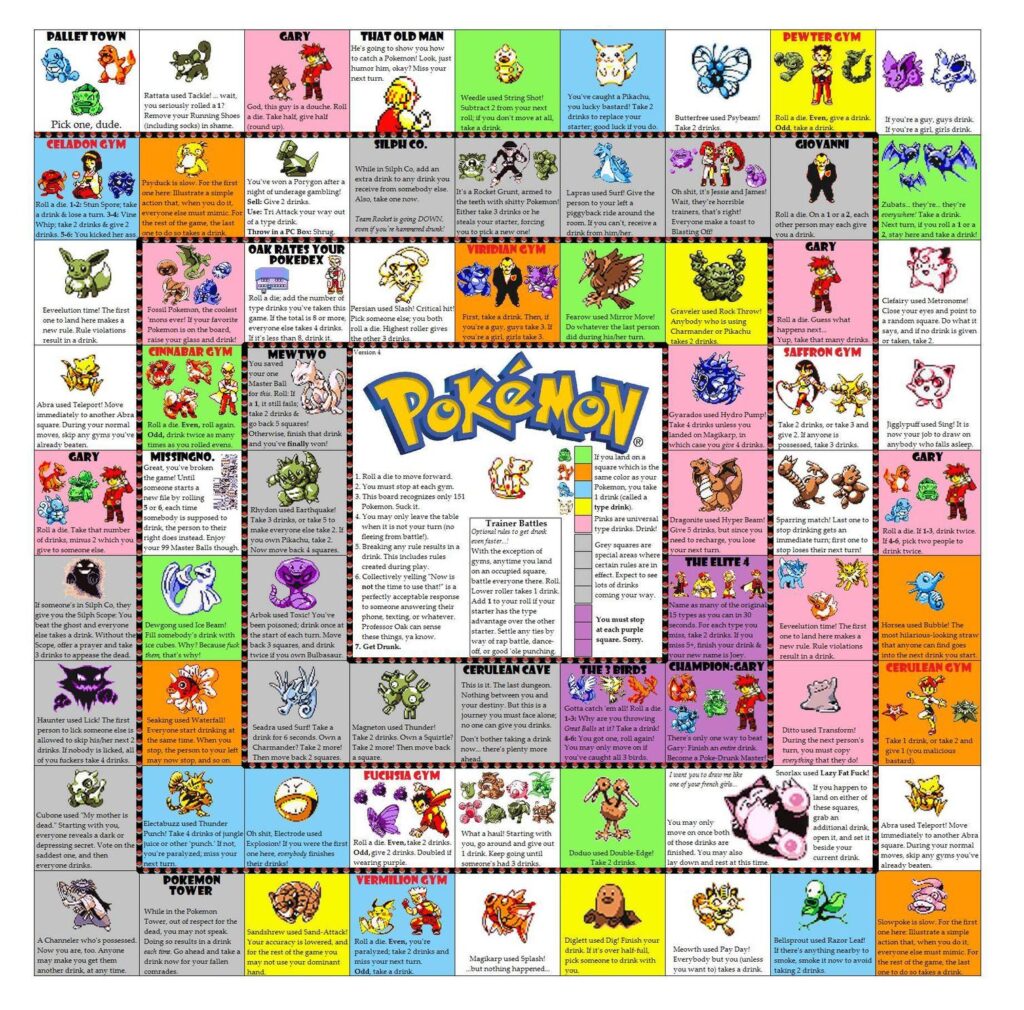 Printable Pokemon Drinking Board Game - Printable JD