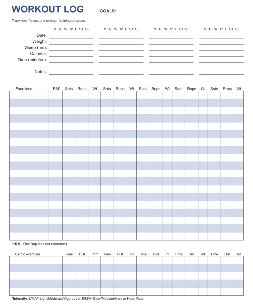 Printable Weight Lifting Workouts Charts Printable JD