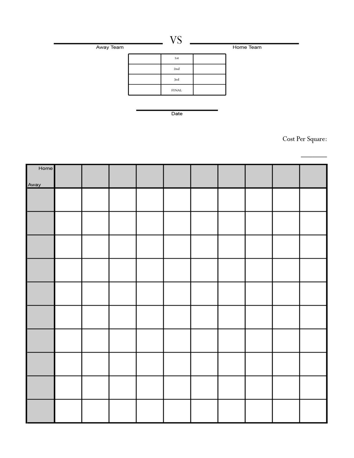 Printable 100 Square Football Pool Grid_22474