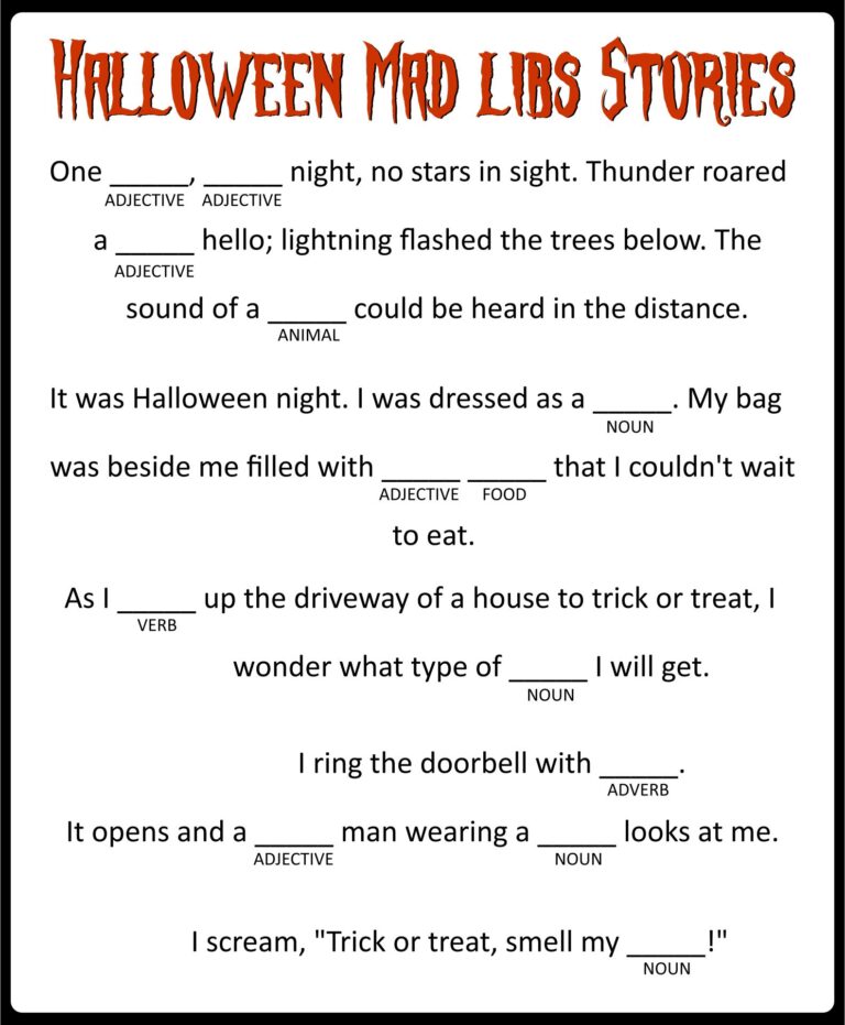 Printable Adult Halloween Mad Libs - Printable JD