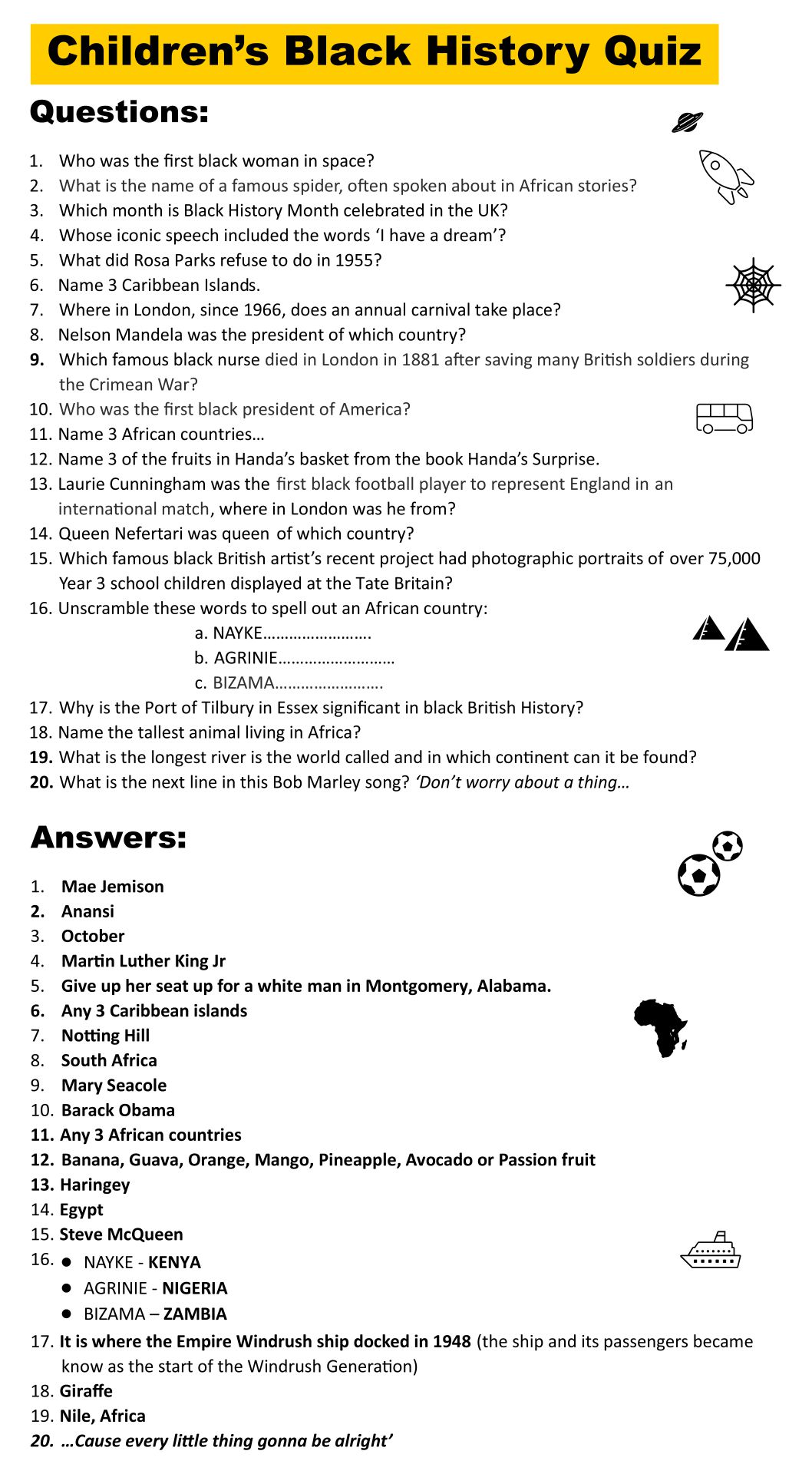 Printable Black History Trivia Questions And Answers Printable JD