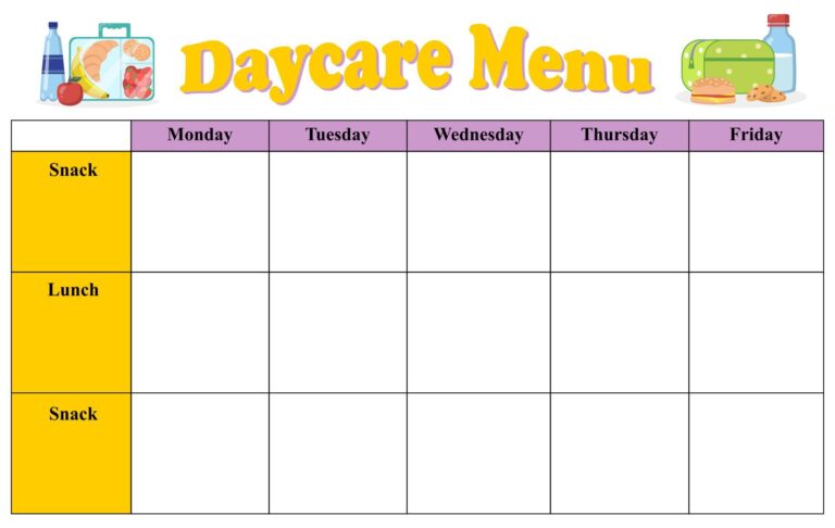 Printable Blank Menu For Day Care - Printable JD