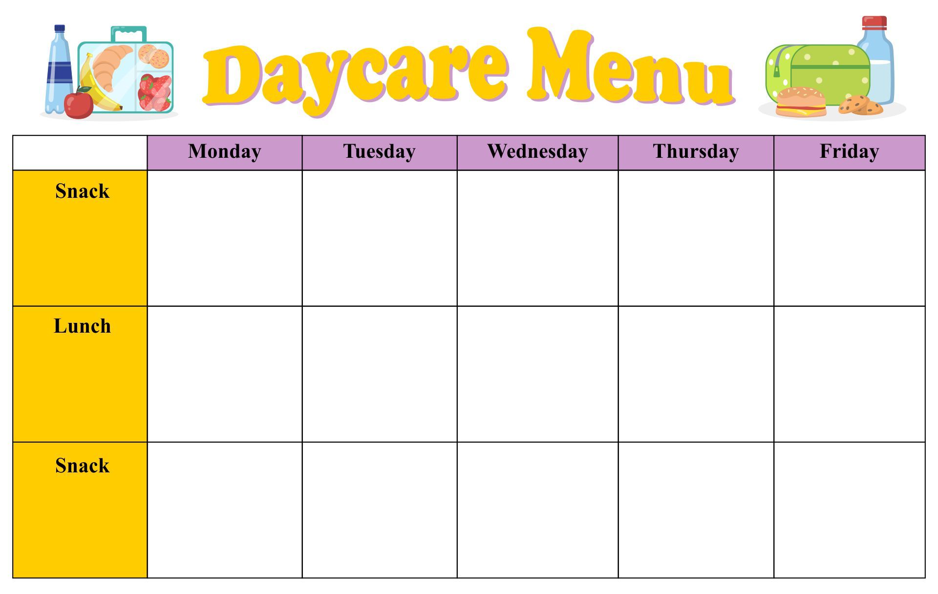 Printable Blank Menu For Day Care_12848