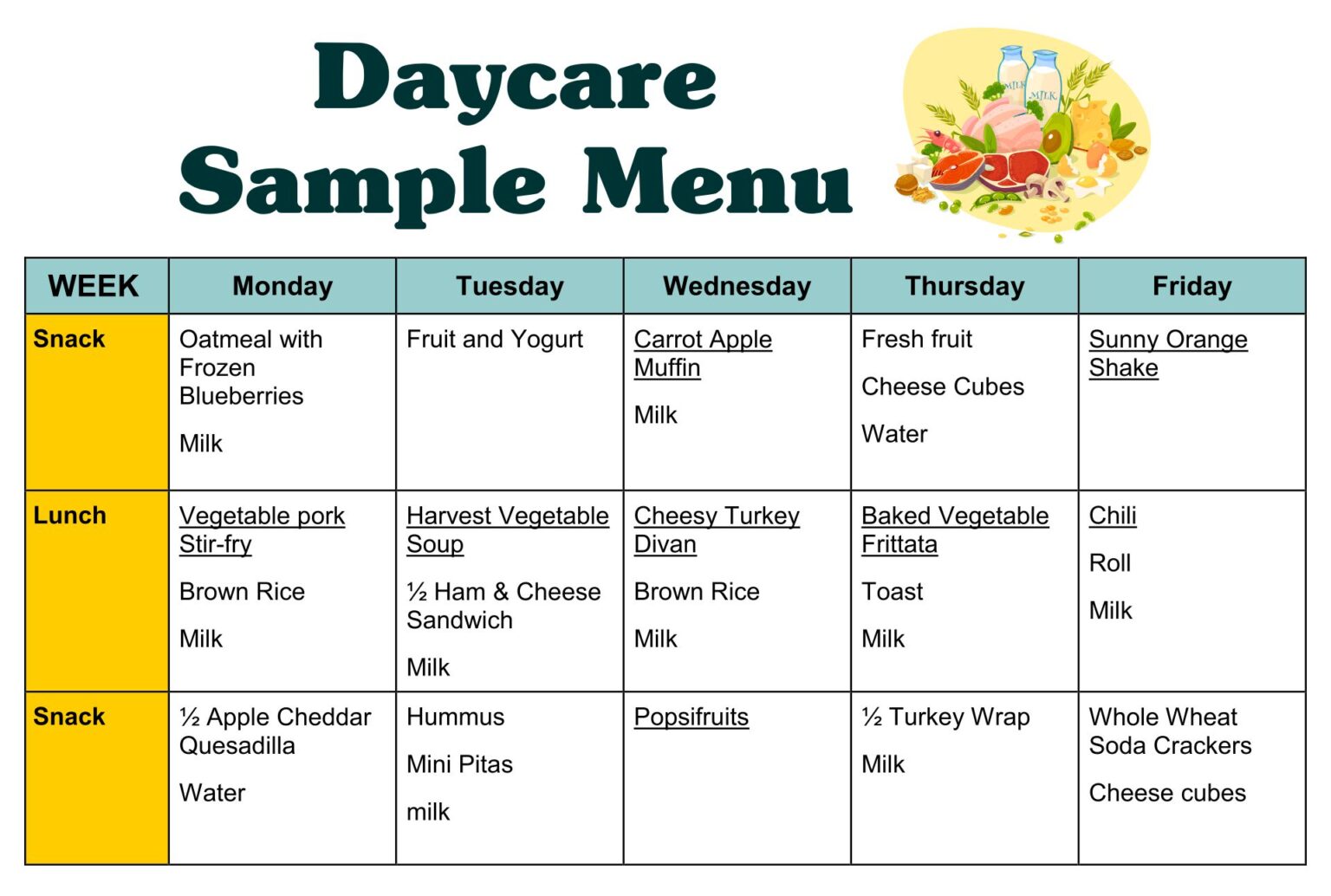 Printable Blank Menu For Day Care - Printable JD