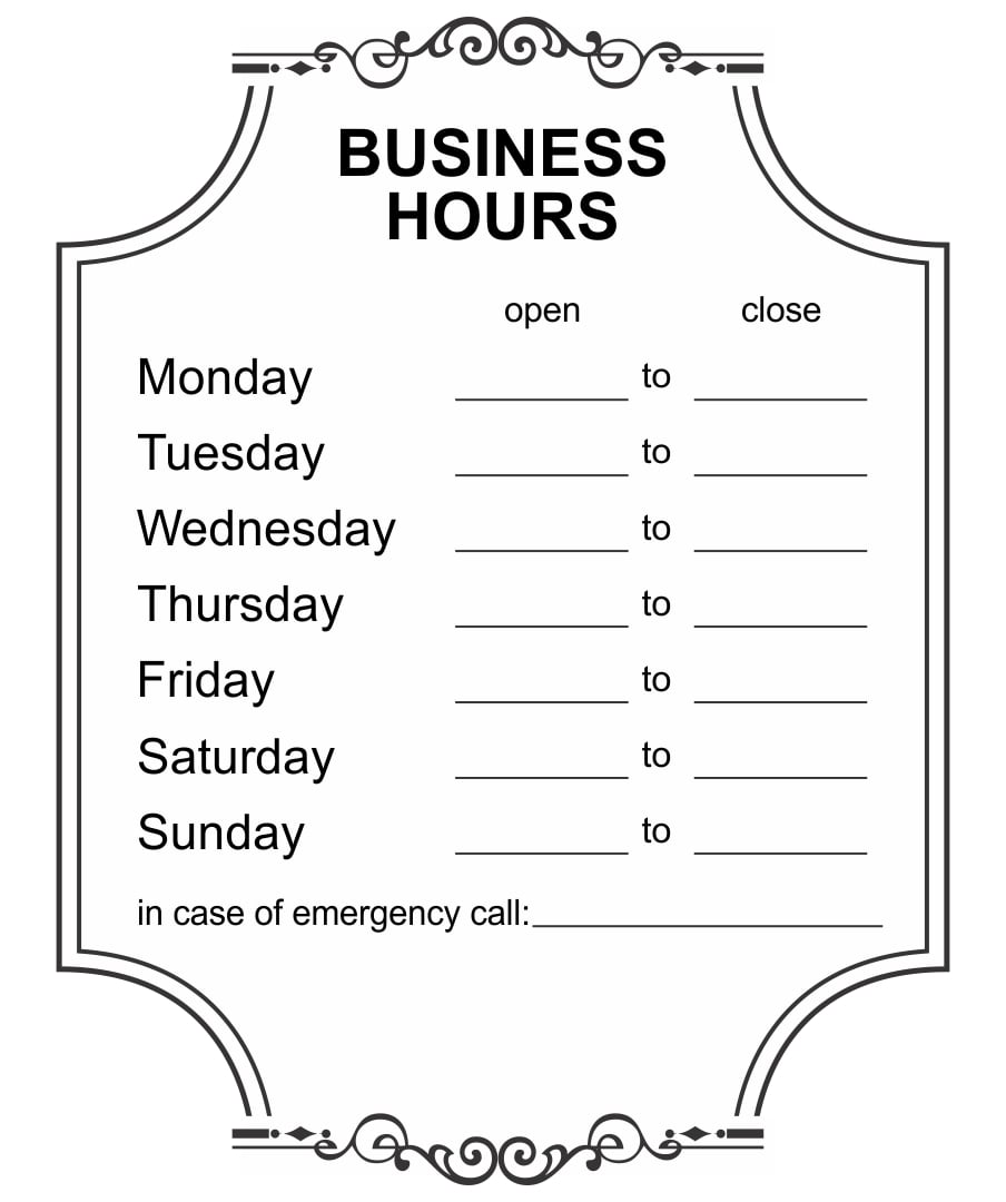 Printable Business Hours Sign Template_30087