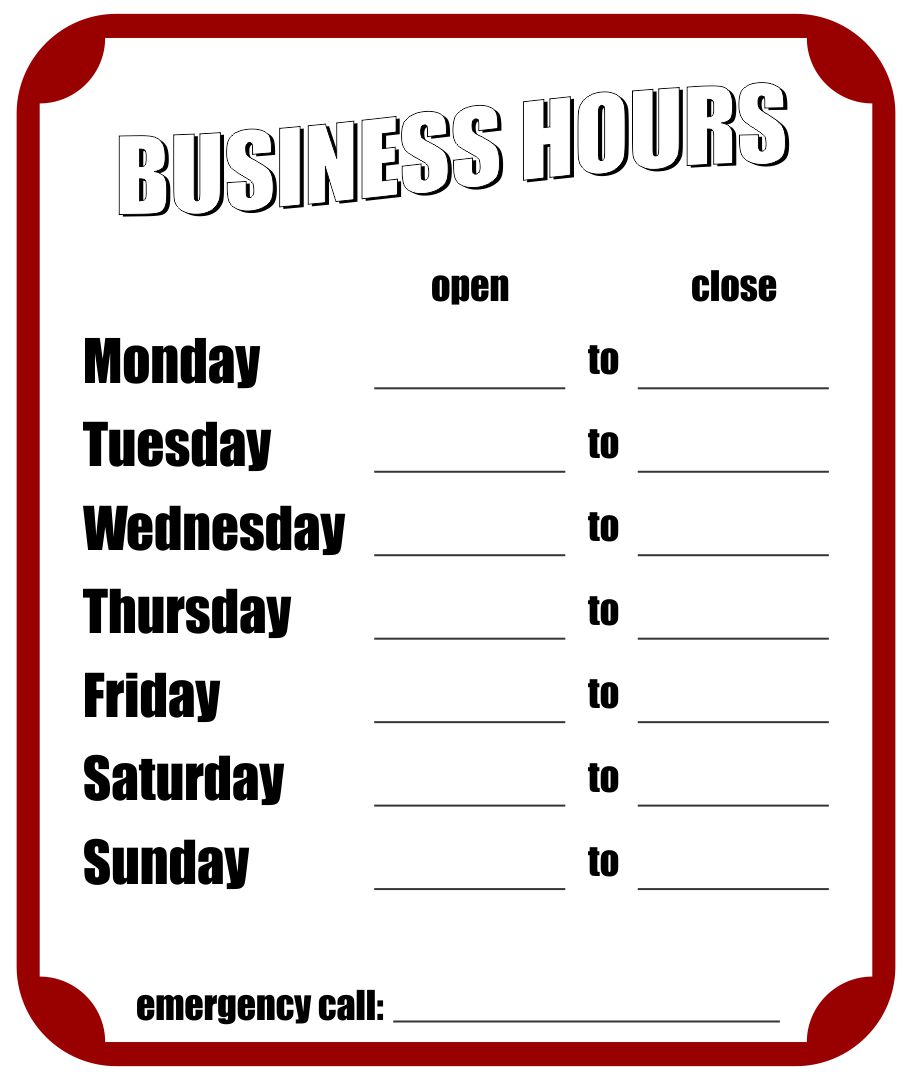 Printable Business Hours Sign Template_82236