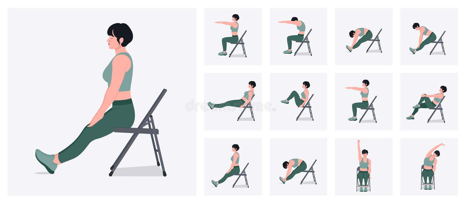 Printable Chair Yoga Exercises For Seniors Illustrations_82199