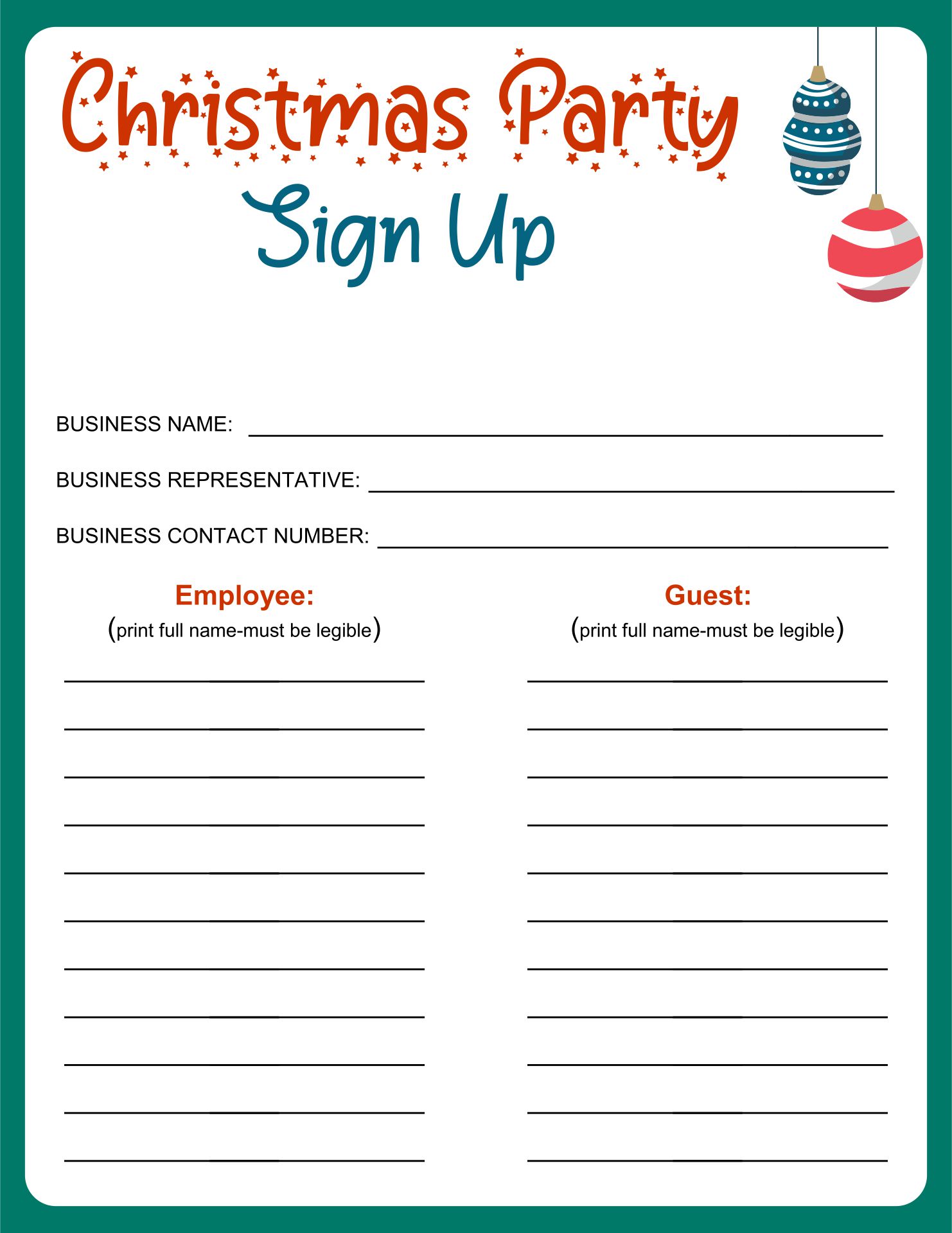 Printable Christmas Party Sign Up Sheet Printable JD