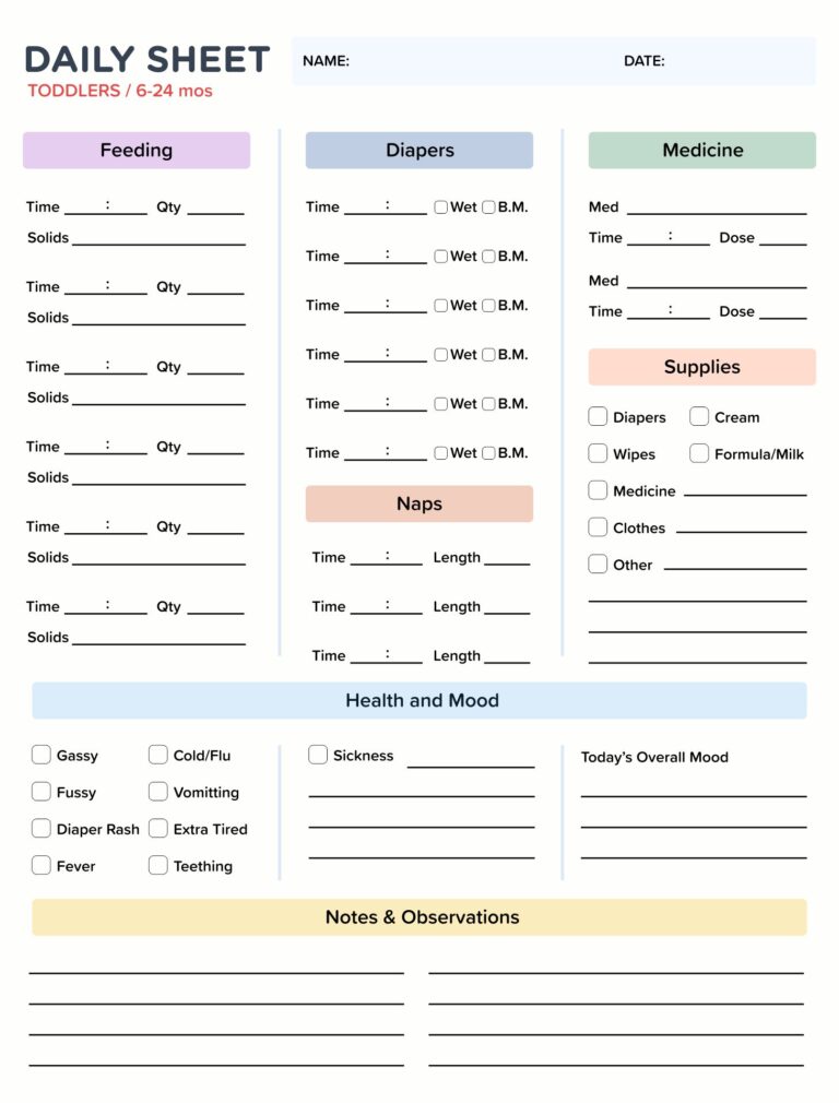 Printable Daily Sheets For Toddlers - Printable JD