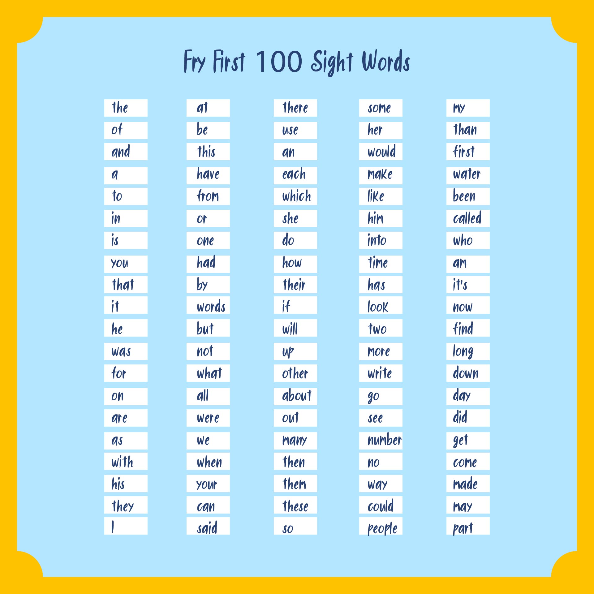 Printable First 100 Sight Words Printable JD