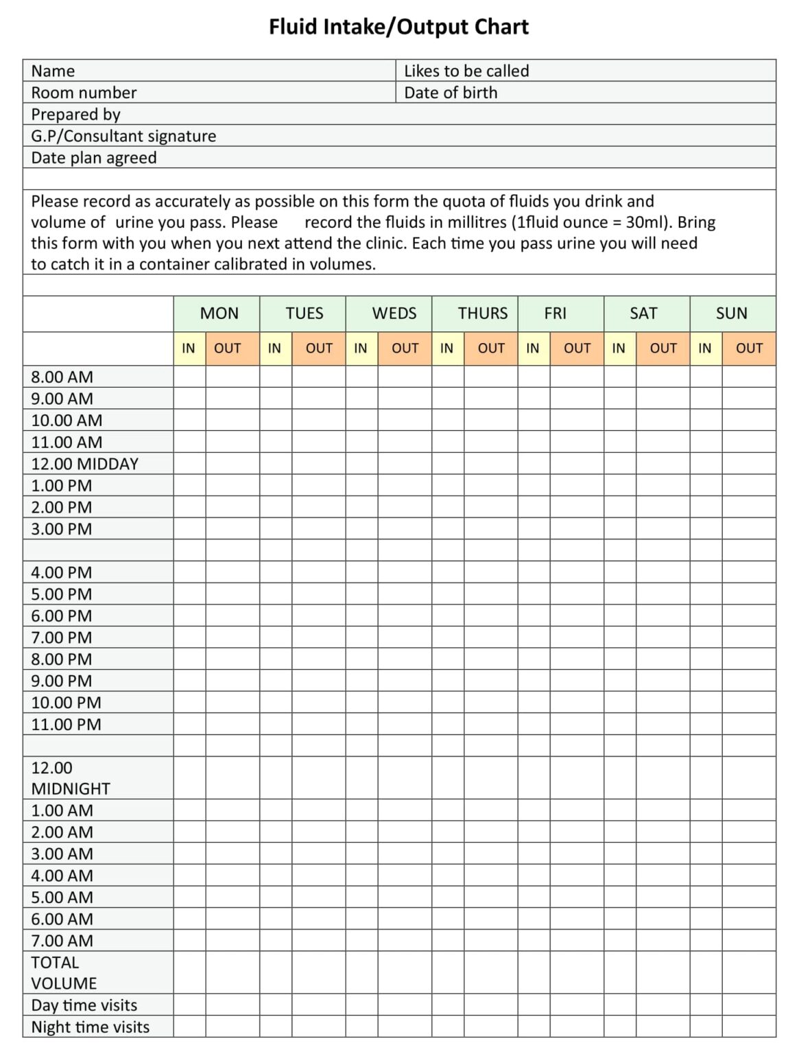 Printable Fluid Intake Charts Printable JD