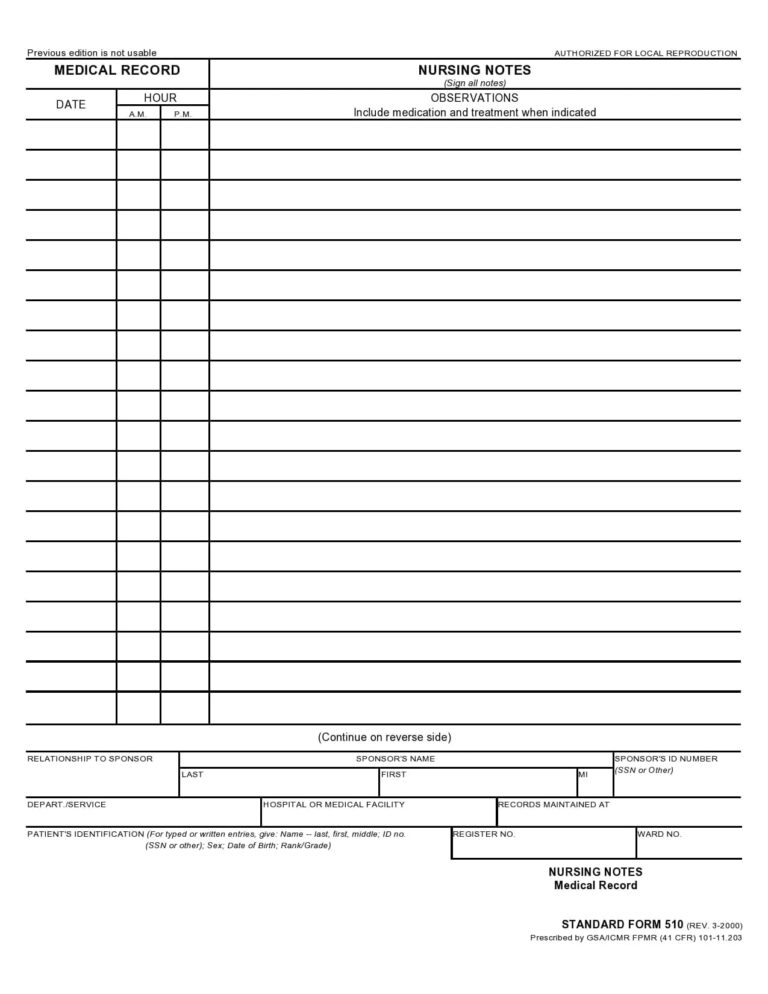 Printable Nurses Notes Template Printable JD