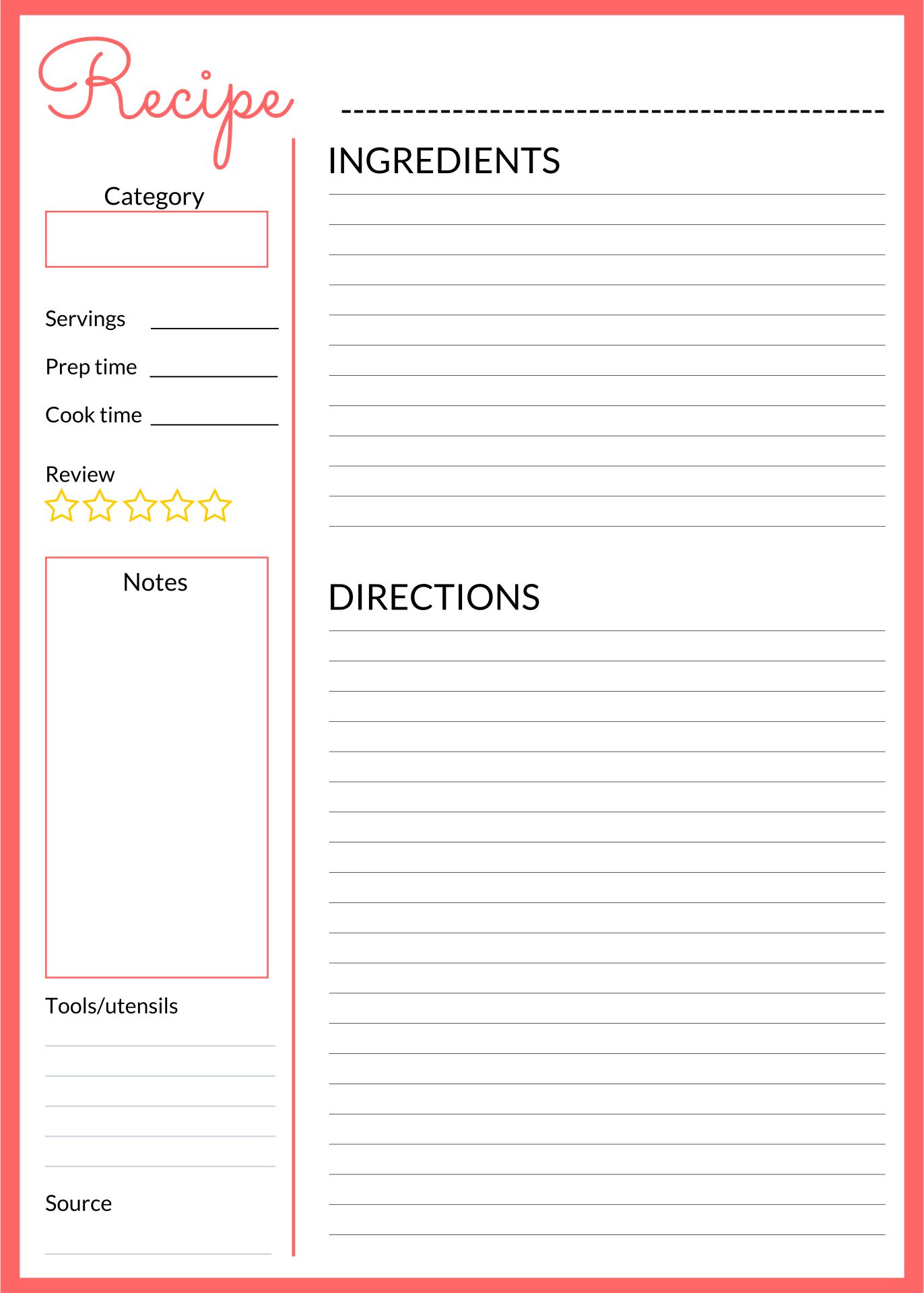 Printable Recipe Pages 8 5x11 Template_21987