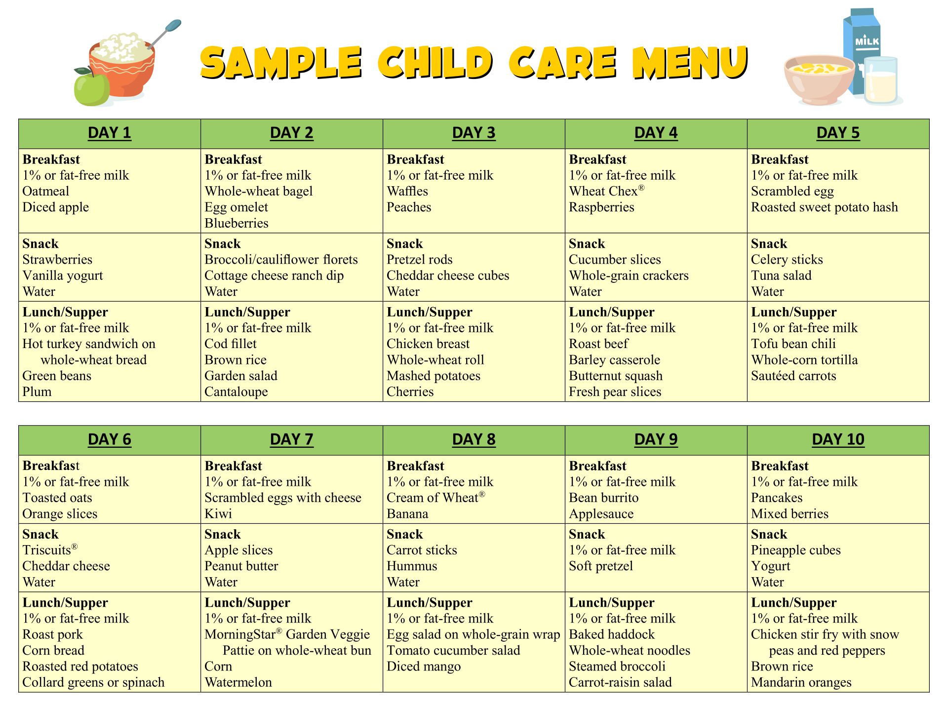 Printable Sample Child Daycare Menus_963248