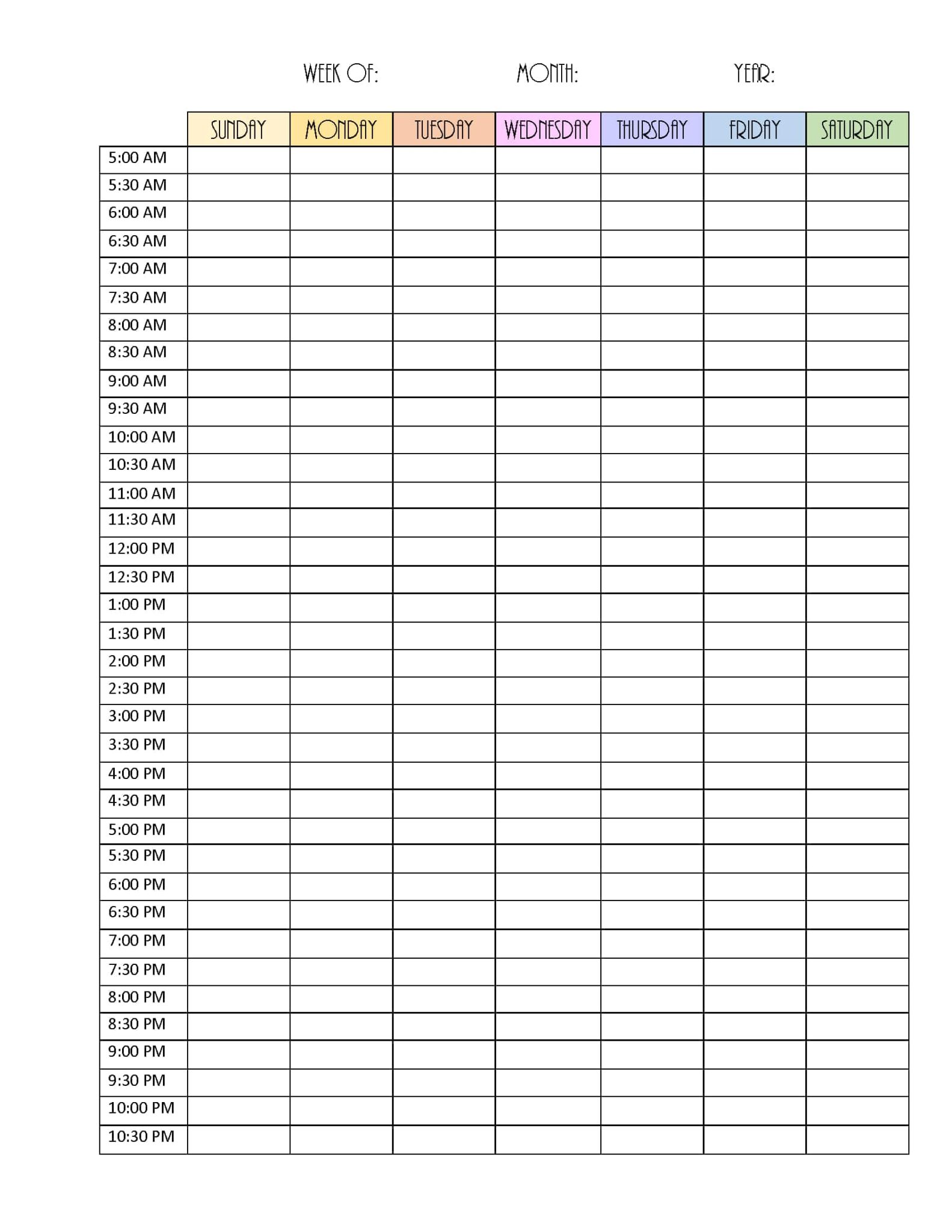 Printable Weekly Hourly Planner - Printable Jd