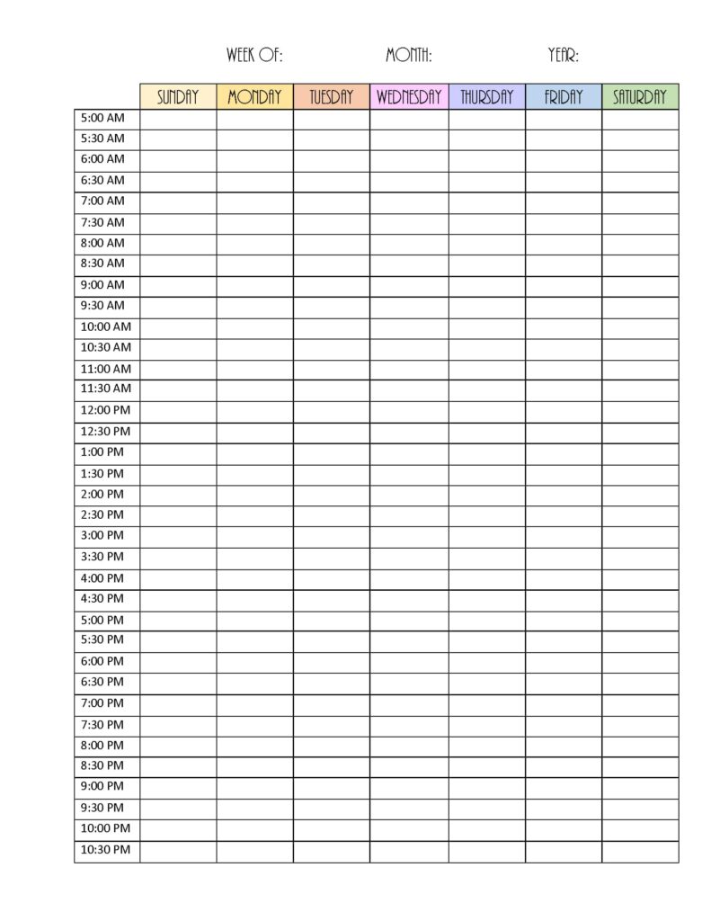 Printable Weekly Hourly Planner - Printable JD